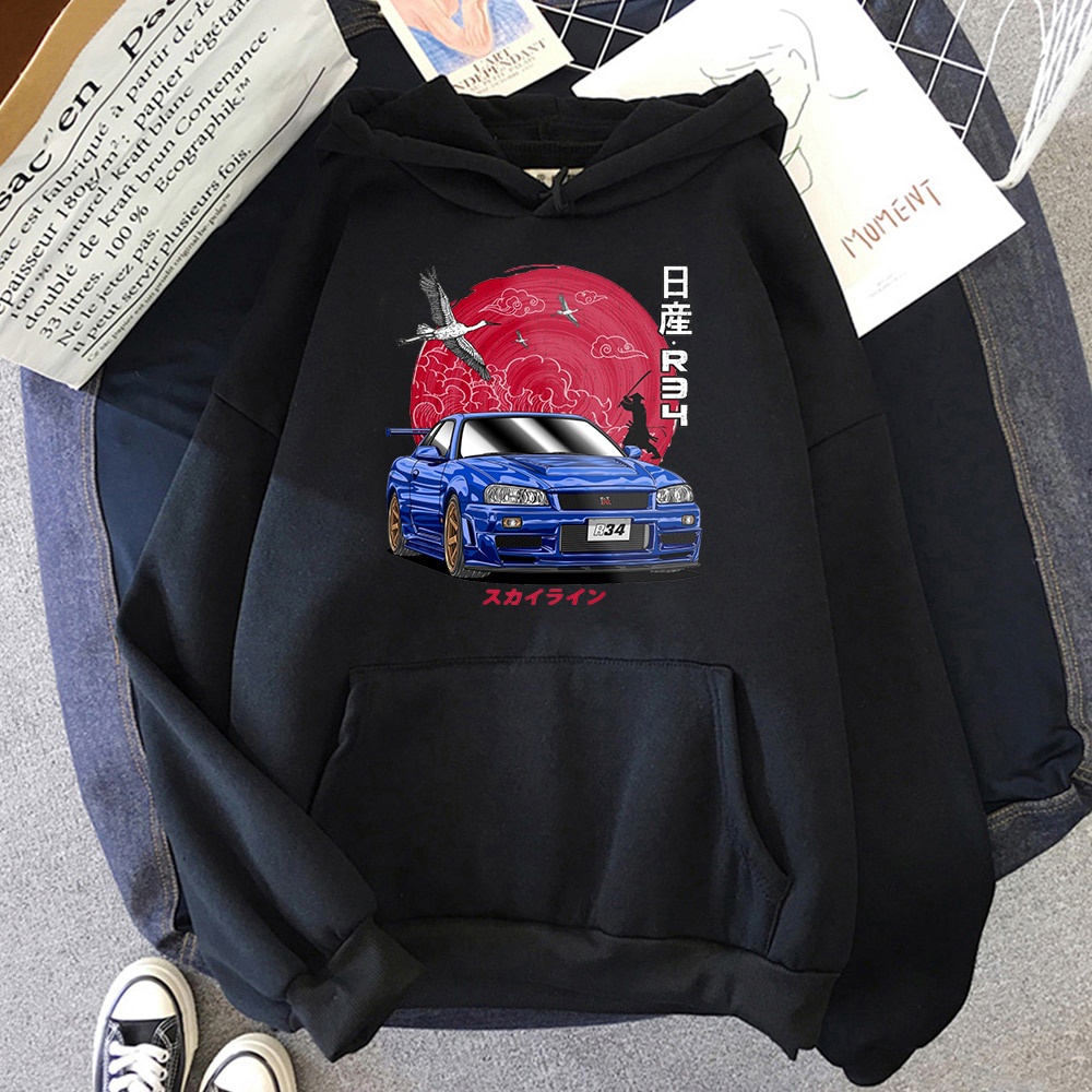 JDM Hoodie Car Skyline GT-R R34 Japanese Hoody - Hoodie Anime Aesthetic Cowo Cewe