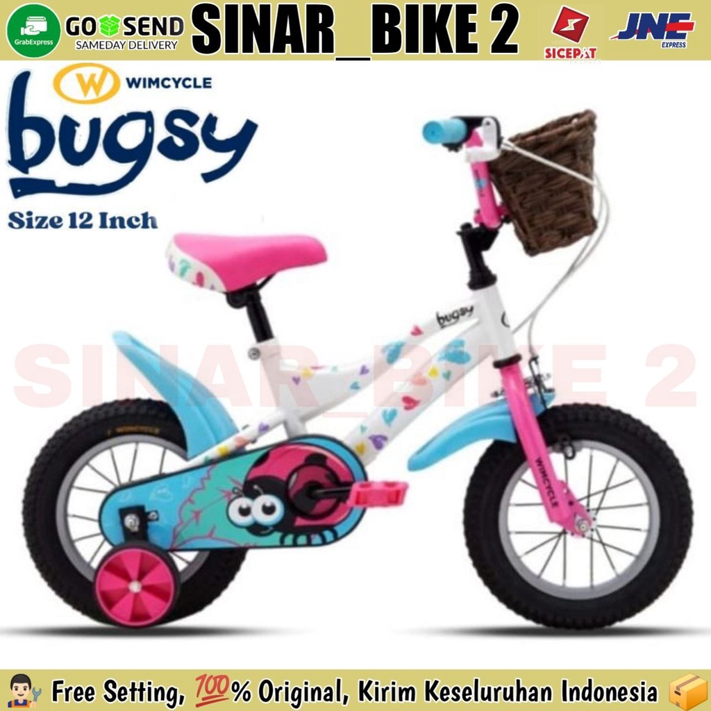 Sepeda Anak Laki- Laki &amp; Perempuan  WIMCYCLE BUGSY Ukuran 12 Inch Keranjang