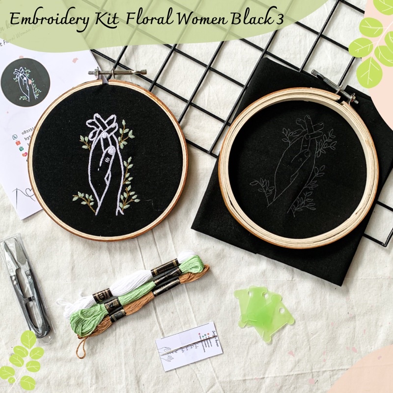 Embroidery Kit Floral Women Black Edition - Paket sulam benang lengkap