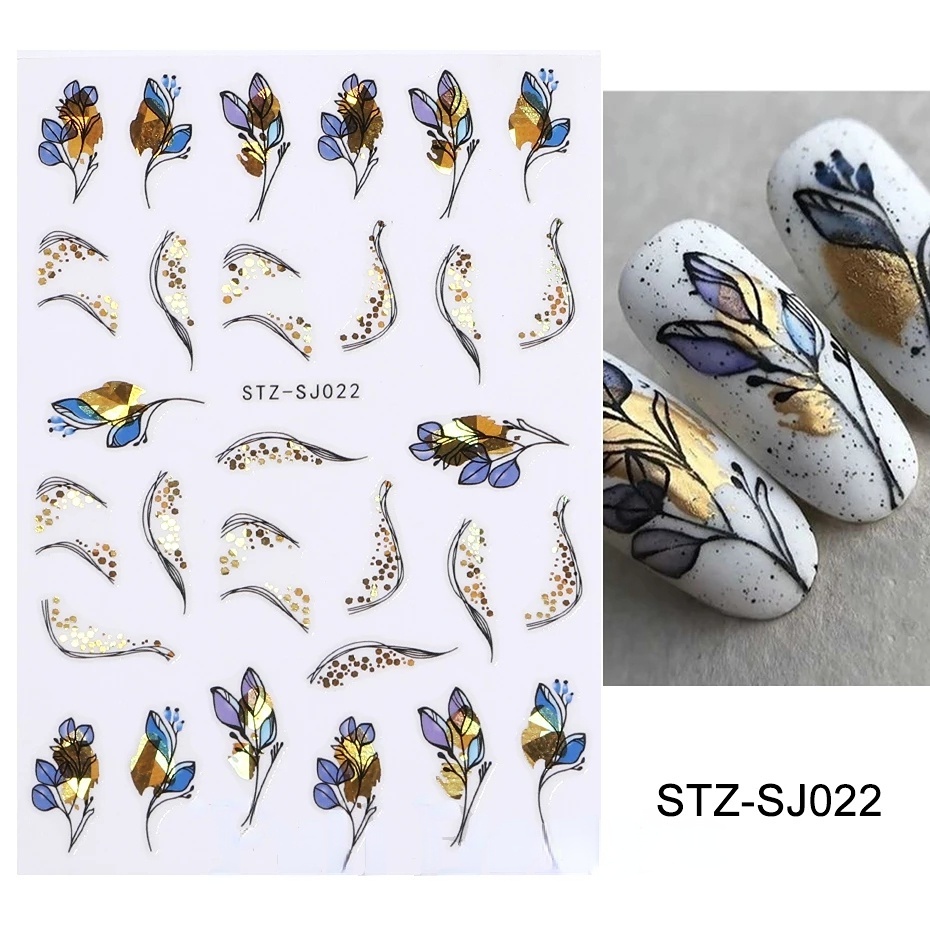 3d Stiker Kuku Emas Daun Kupu-Kupu Bunga Gadis Transfer DIY Kuku Decals Self Adhesive Sliders Manicure Dekorasi