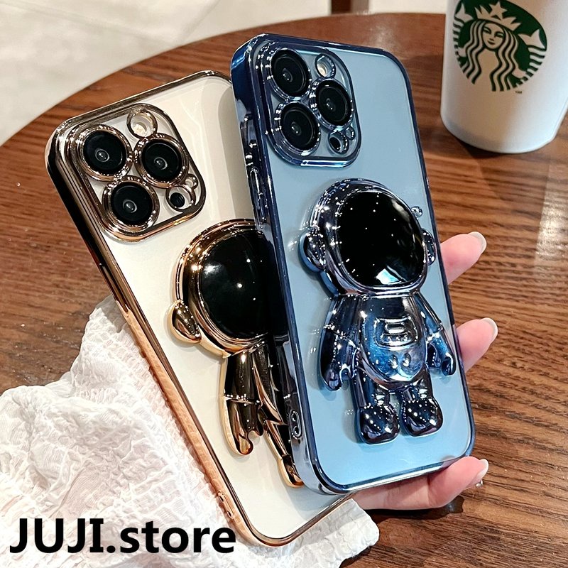 IPHONE Casing Astronot Electroplated Mewah Untuk Iphone11 12 13 14 Pro Max XS X XR 78 Plus Se2020 22 Sarung Kickstand Glitter Mini