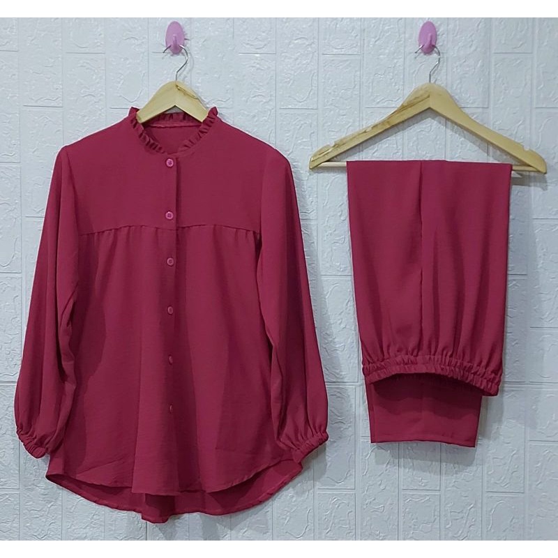 ONE SET RAYON CRINKLE AIRFLOW SETELAN // SETELAN RAYON CRINKLE AIRFLOW// DRESS RAYON // SETELAN RAYON  //BUSUI FRIENDLY//PIYAMA//PREMIUM//HOMEY//BUSUI-Fushia