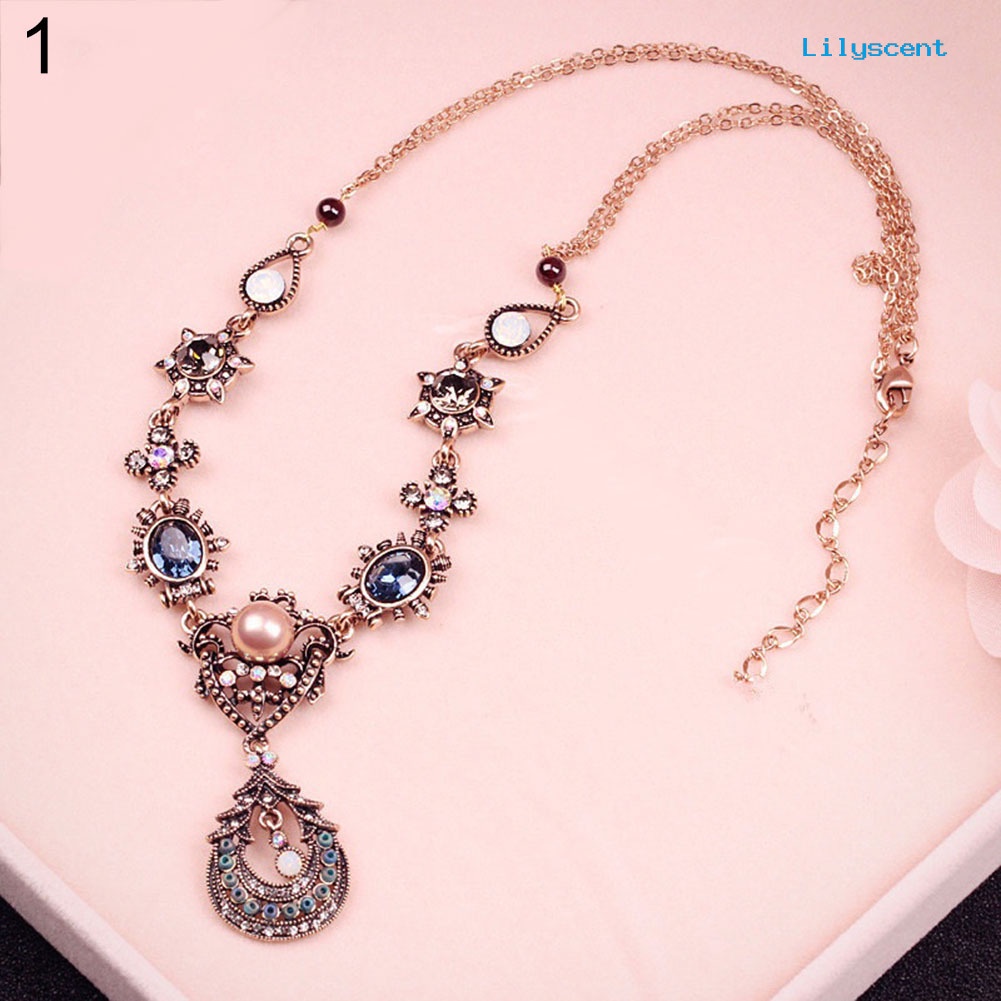 [LS]Fashion Boho Gaya Istana Gaya Shiny Rhinestone Moon Teardrop Oval Statement Necklace