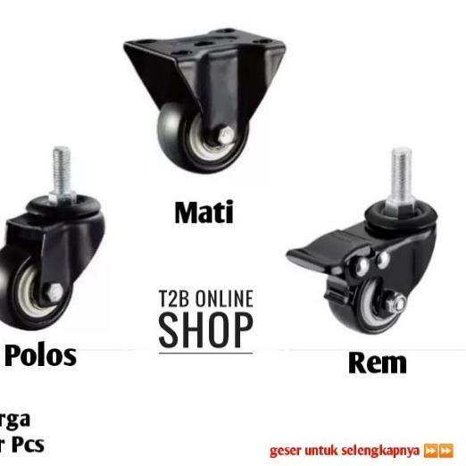 Roda Hitam Baut 2", roda etalase, lemari, troli, roda kastor