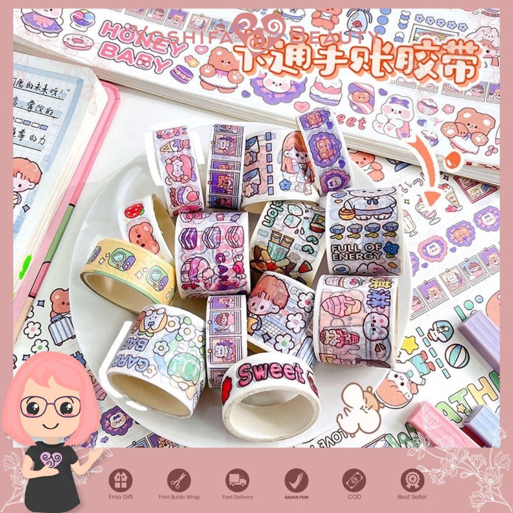 Washi Tape Cute Bear Bunny Heart Roll Lucu | Selotip Kertas Wasi Lucu Kartun 1 Roll 2 Meter PART 3