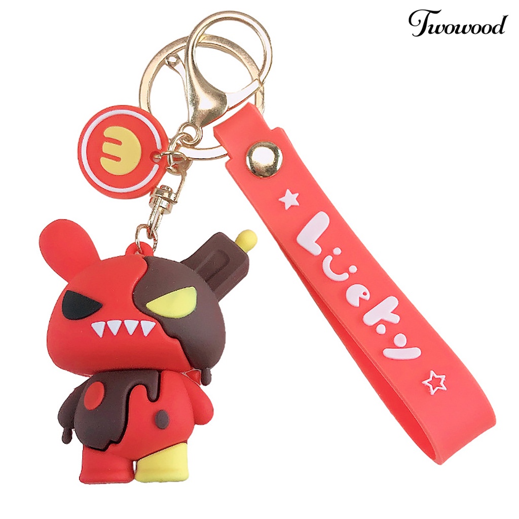 Twowood Bunny Keychain Villain Angry Face Warna Kontras Huruf Kartun Hias Dipoles Telepon Mobil Pasangan Hadiah Kelinci Keychain Untuk Penggunaan Sehari-Hari