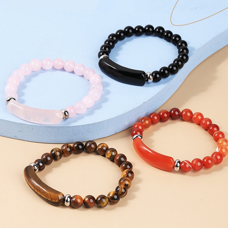 Gelang Yoga Batu Tiger Eye Aksesoris Perhiasan Pria Wanita Unisex Kekayaan Dan Keberuntungan Gelang Peregangan Yang Dapat Disesuaikan Gelang Manik-Manik Batu Akik Alami Gelang