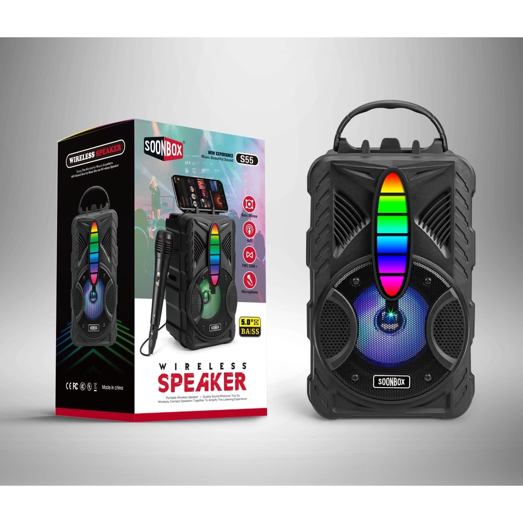 Speaker Karaoke Bluetooth 10W Con Microfono - Luci LED, Effetto Eco, Batteria 1500mAh, Per Feste In Casa