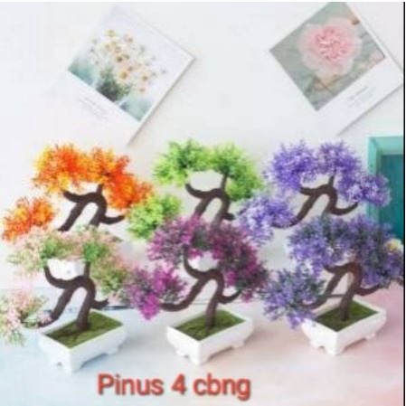 Bunga Hias Pinus 4 cabang Tanaman plastik B016