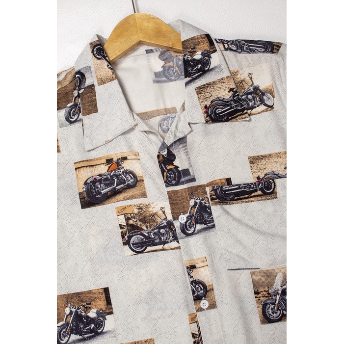 FORTGLASS HAWAI HARLEY KEMEJA PRIA BAJU PANTAI COWO BALI REGGAE COWO PENDEK SANTAI RAYON HALUS