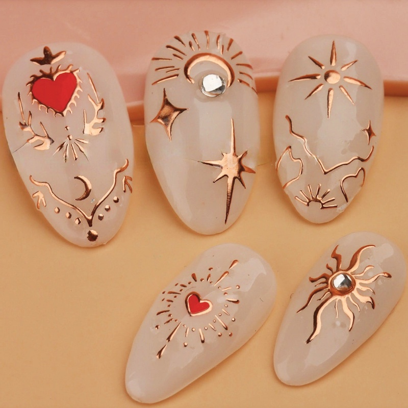 Bronzing Jantung Kuku Stiker Emas Sliver Laser Kupu-Kupu Bintang Bulan Self Adhesive Sliders DIY Nail Art Aksesoris Dekorasi