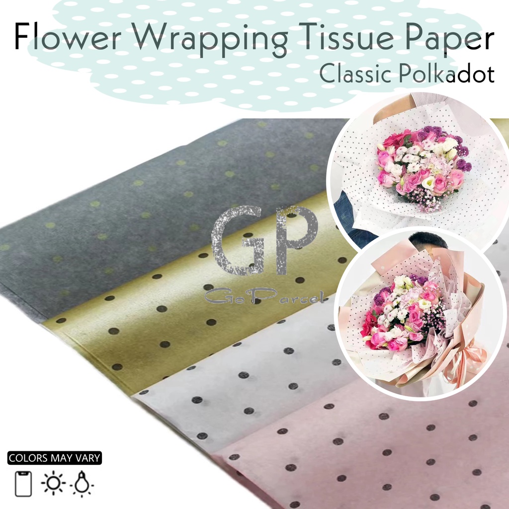 ( 5 Lembar ) CLASSIC POLKADOT - FLOWER WRAPPING TISSUE PAPER / KERTAS TISU / BUKET BUNGA / KERTAS BUNGA