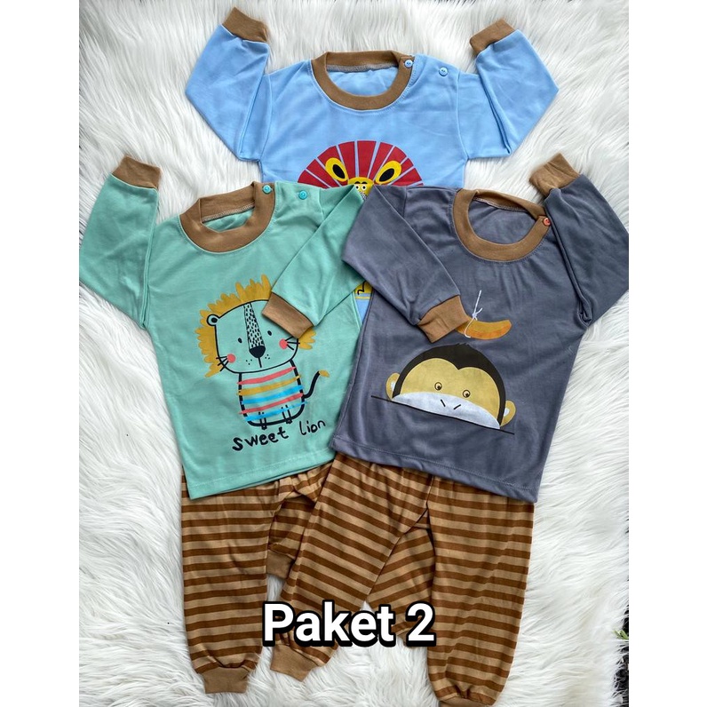 paketan hemat stela baju bayi celana pampers Laki laki perempuan lucu dan motif murah 1-2 TAHUN 3 PCS