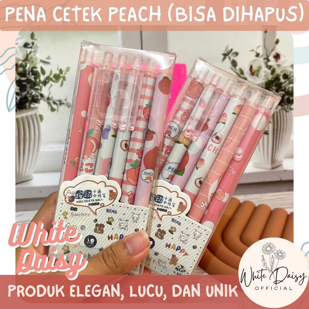 

Pena cetek gambar peach 1 set isi 6 bisa dihapus pulpen persik anak