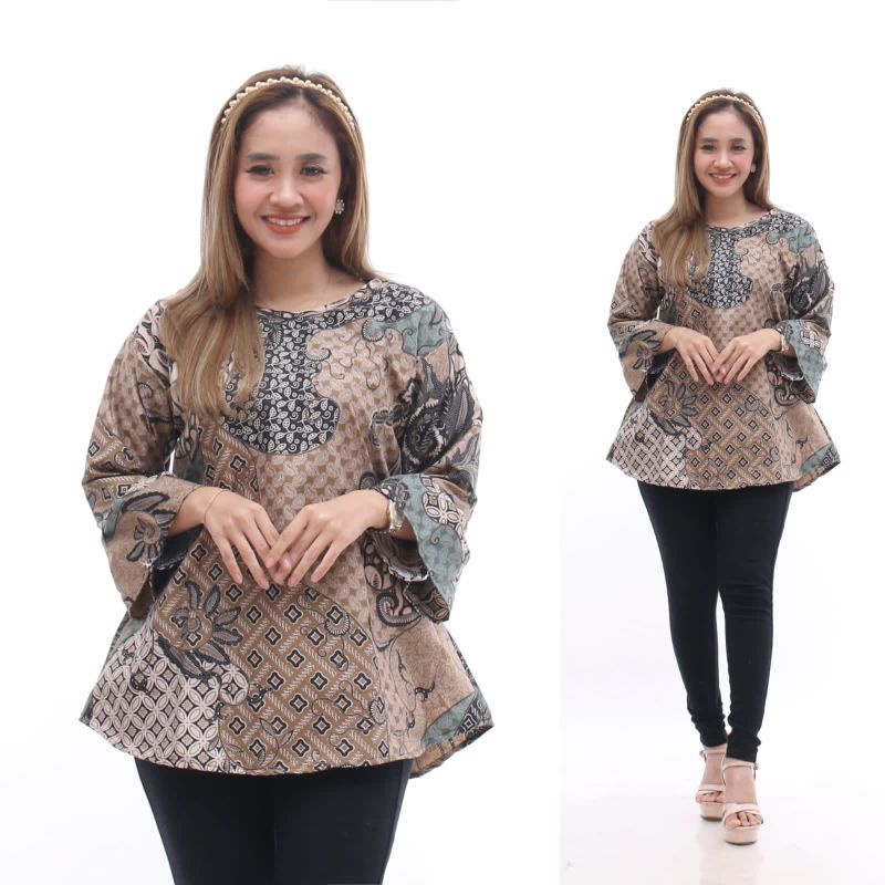 2 - ATASAN BLOUSE BATIK WANITA LENGAN PANJANG || SARIMBIT COUPLE  BATIK PRIA WANITA