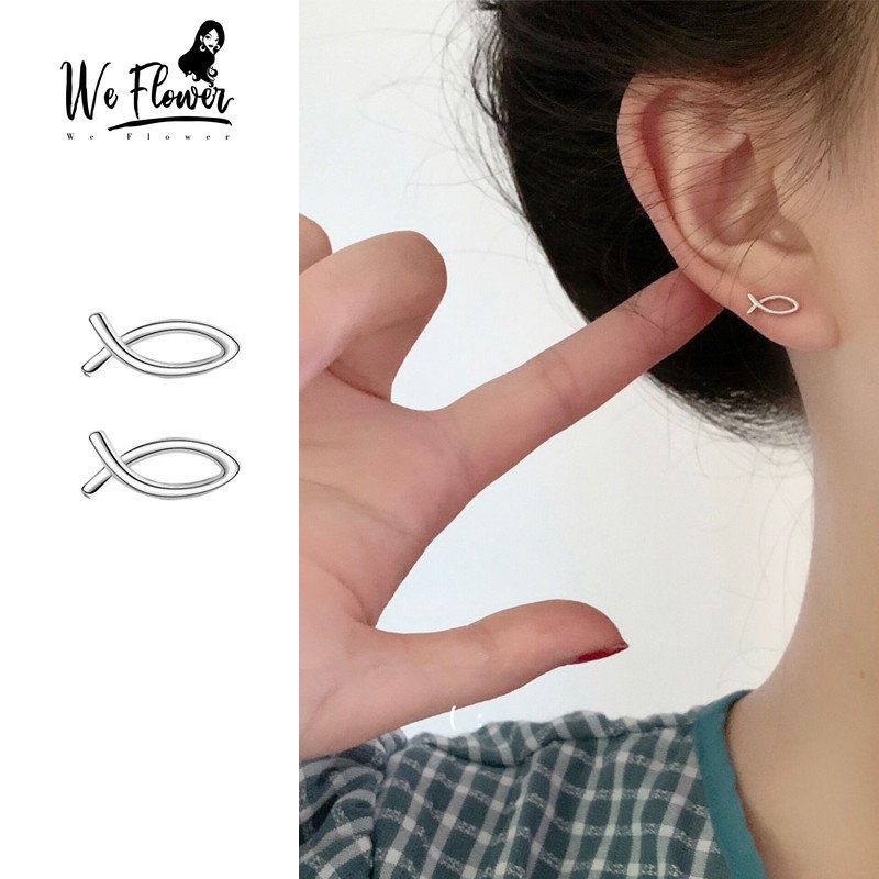 Kami Bunga Korea s925 Perak Berongga Ikan Kecil Stud Anting-Anting Untuk Wanita Perempuan Hypoallergenic Geometris Anting-Anting Kecil Pakaian Sehari-Hari Telinga Perhiasan
