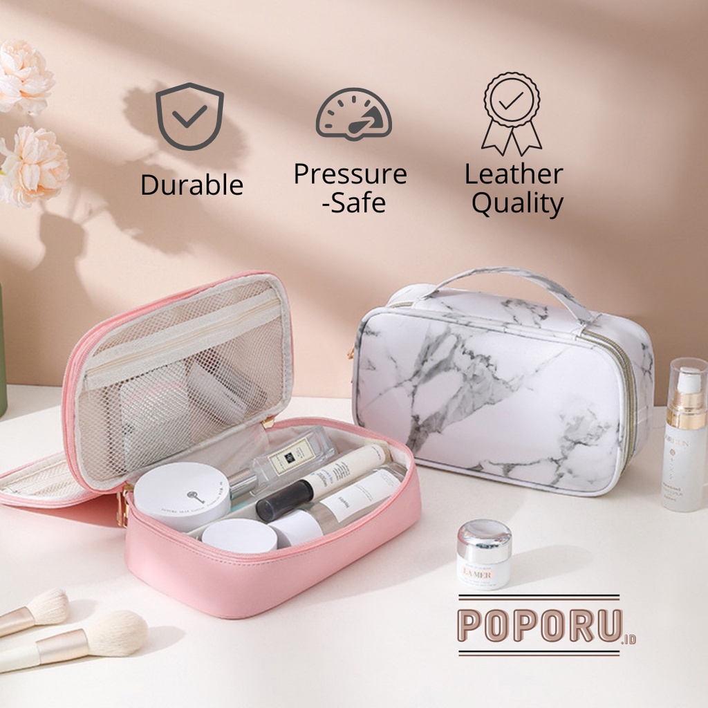 NEW! POPORU KYLIE MAKE UP BAG - cosmetics pouch organizer for make up - tas tempat kosmetik - Rose Gold, Black, Marble, Pink