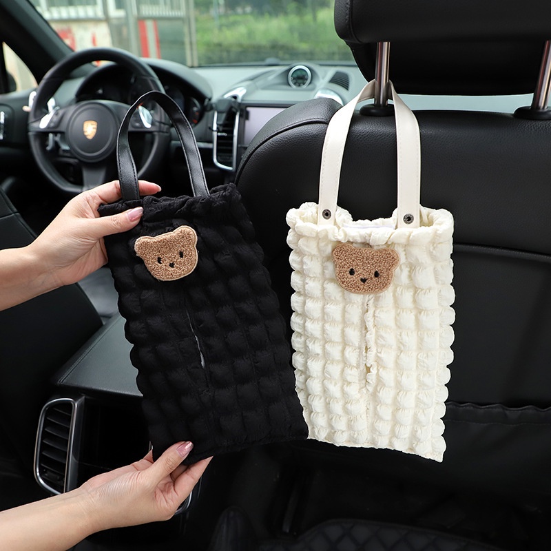 Tas Handuk Kertas Mobil Kreatif Dan Lucu, Laci Kertas Tempel Belakang Jok Mobil, paper towel bag Renda Mobil Dekorasi Multifungsi