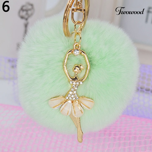 Twowood Wanita Fashion Lucu Angel Bola Bulu Gantungan Kunci Handbag Key Ring Gantungan Kunci Mobil