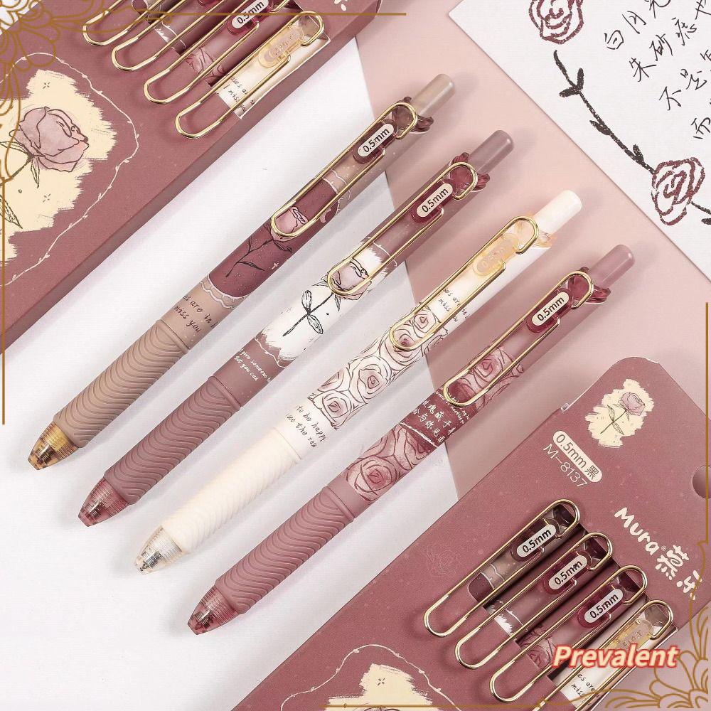 Preva 4PCS/Box Gel Pulpen Kartun Kotak Press Type Signature Pen