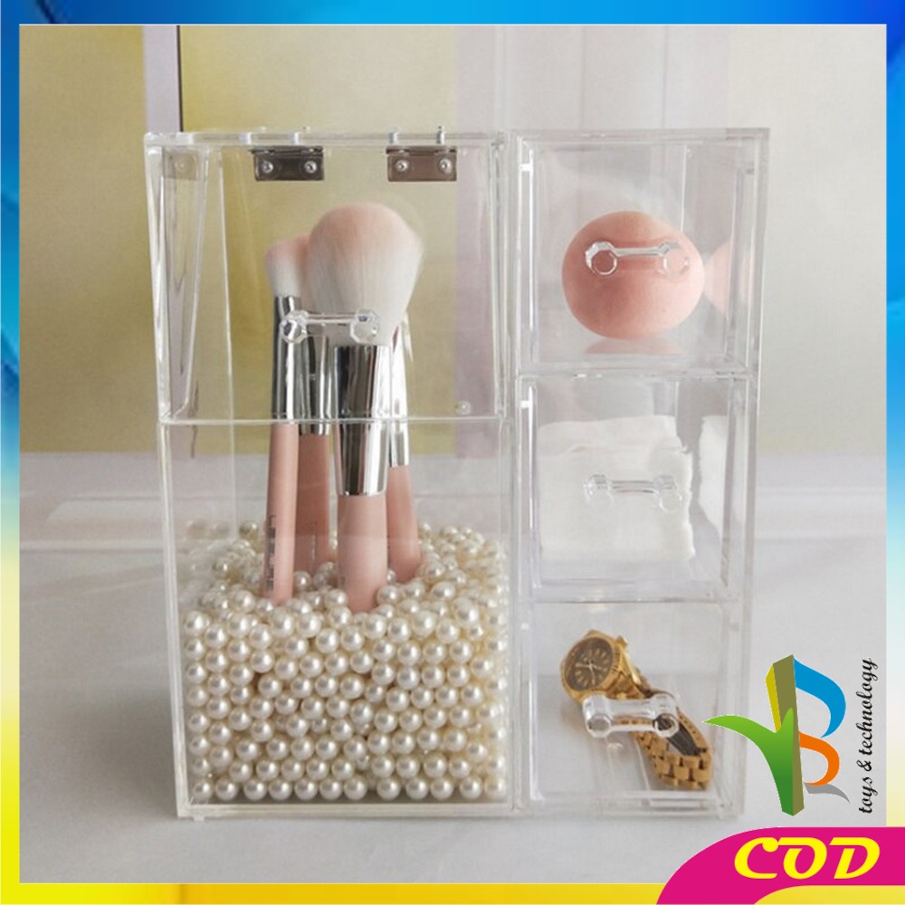 RB-K18 Rak Organizer Multifungsi Kotak Penyimpanan Kuas / Brush Make Up + Mutiara Rak Anting Acrylic