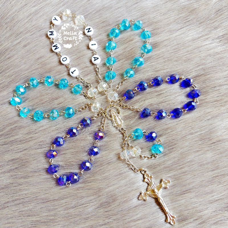 Rosario Kristal Ceko Gradasi Biru Muda Biru Tua