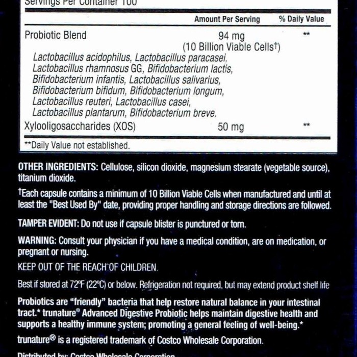 Trunature Advanced Digestive Probiotic 10 Bil Cells 12 Prob Strains