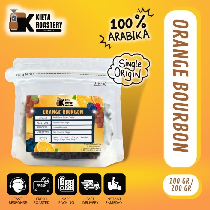 

Arabika Orange Bourbon 200gr - 100gr, Giling Sedang