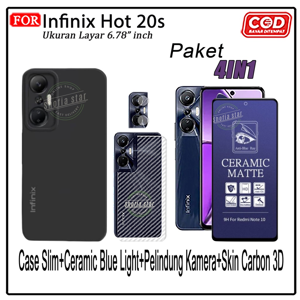 PAKET 4IN1 Case Infinix Hot 20s Hot 20i Hot 20 5G Hot 12 Play Zero 20 5G Smart 7 Softcase Slim Black Premium Protect Casing