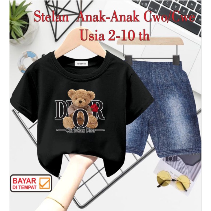((IB))SETELAN ANAK UNISEX SEMI JEANS/BEAR DIGITAL SABLON