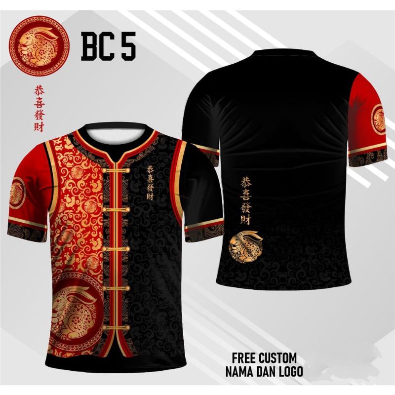 Cheongsam Pria T-Shirt Jersey /Kaos Jersey Implek/gong Xi FA Cai Lengan Pendek Free Custom/shio keli