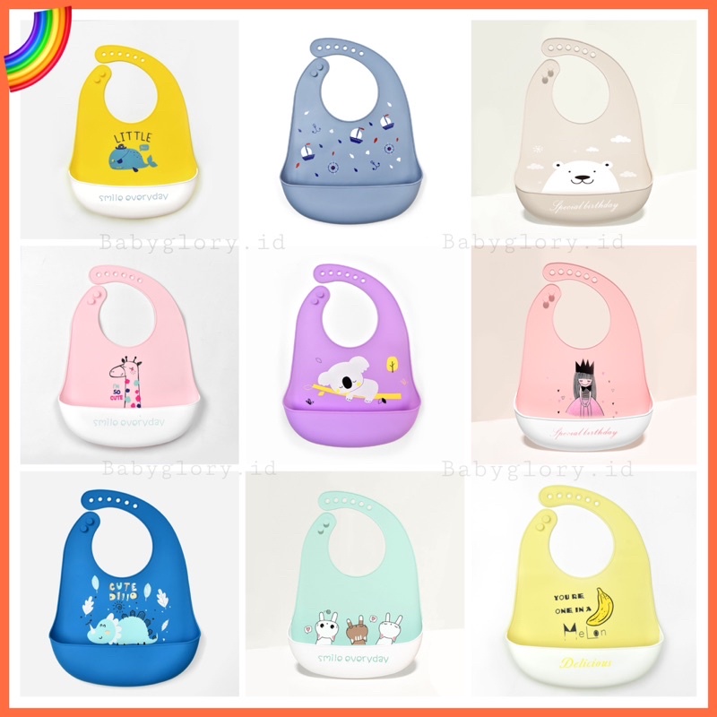 BABY BIB Celemek Makan Bayi Slaber Silikon Anak Bibs Karet Baby Burb Apron Silicon Anti Air