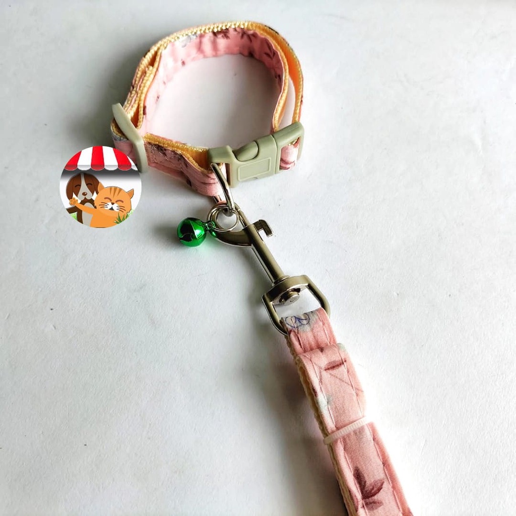 Tali Tuntun + Kalung Lonceng Motif Bunga Hewan Kucing Anjing - Harness