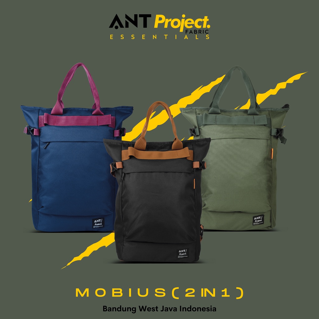 ANT PROJECT - Ransel Pria MOBIUS 2 in 1 Hitam  - Backpack Pria 2 Mode Tote Bag