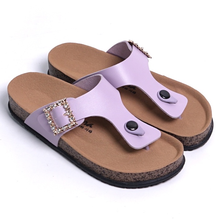 SARASARA YUK - AUDY Sandal Wanita Jepit Casual Size 36 - 41 Model Birken Sol Puyuh Sara Sara Sendal Cewek Rumahan Bahan Kulit Santai Strap Gesper Empuk 37 38 39 Warna Lilac Japit Anti Slip Premium Original Terbaru Shoes ORI Mall Official Store