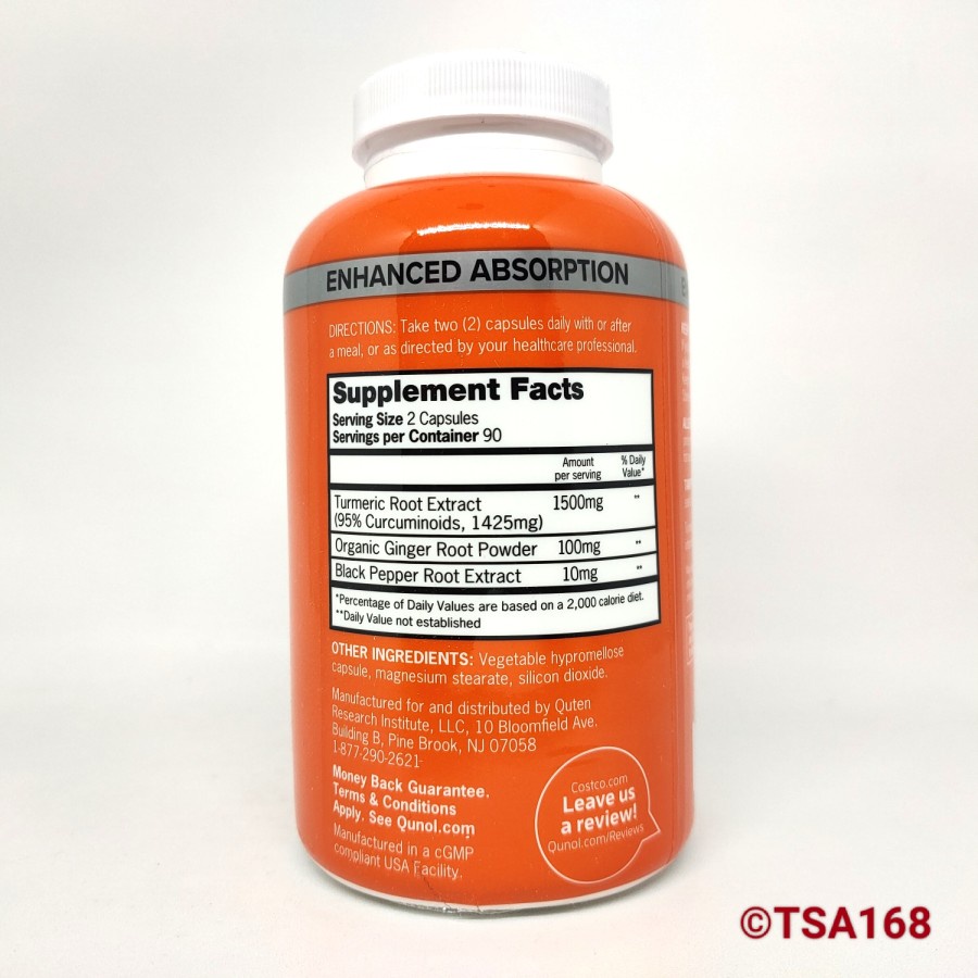 Qunol Turmeric 1500 mg 180 Caps 95% Curcuminoids Better Than 1000 mg