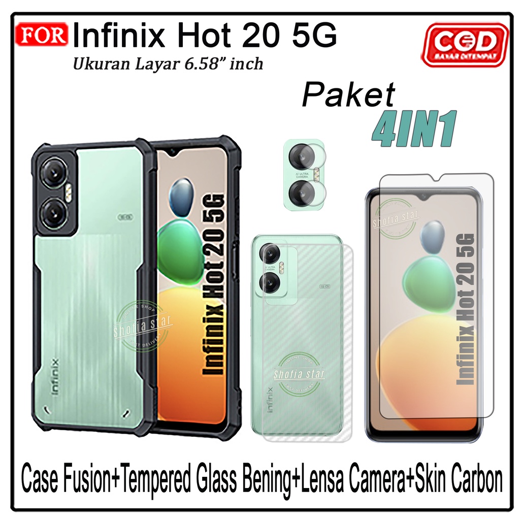 PAKET 4IN1 Case Infinix Hot 20 5G Hot 20i Hot Hot 20s 12 Pro Hot 12 Play 9 Play Softcase Fusion Shockproof Transparan Protect Casing