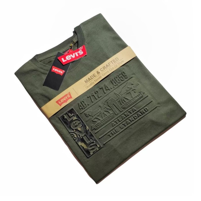 ⭐BISA COD⭐ baju Kaos Levis Pria Terbaru embos/timbul kaos Levis pria embos army - Hijau Army, M