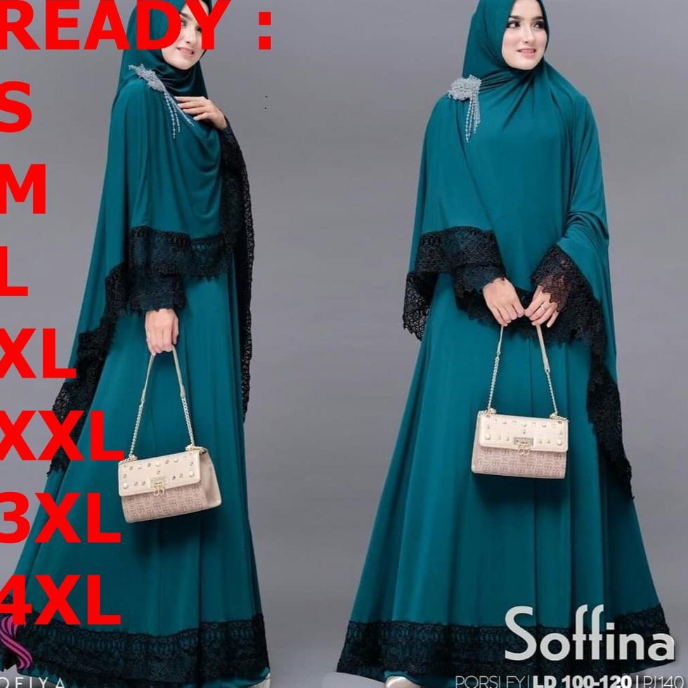 [Kode][F77A]☎ Kem_Store - Soffina Syari Set Khimar Aplikasi Renda 10 cm / Gamis Syari Terbaru / Set 