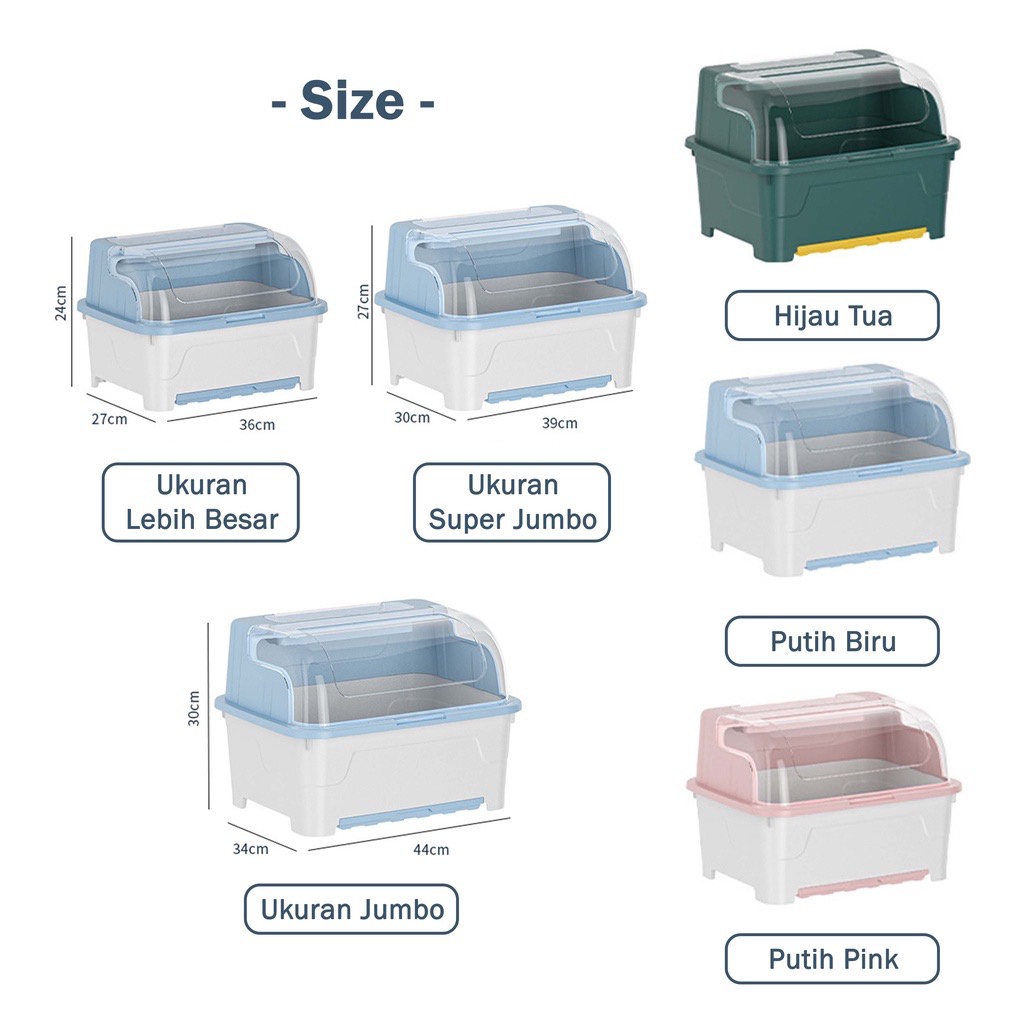 Aido Rak Pengering Air Mangkok rak piring plastik Dengan Tutup Rak Piring JUMBO /Mangkok/Sendok/Garpu Rak Dapur tempat piring dengan tutup higenis