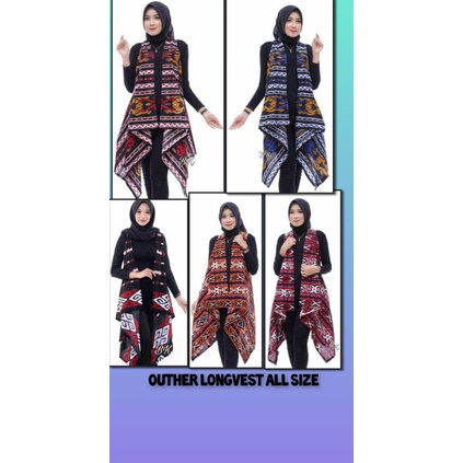 OUTERWEAR BLAZER OUTER LONG VEST LONGVEST BOLERO PANJANG BATIK MOTIF SONGKET TENUN MODERN MURAH