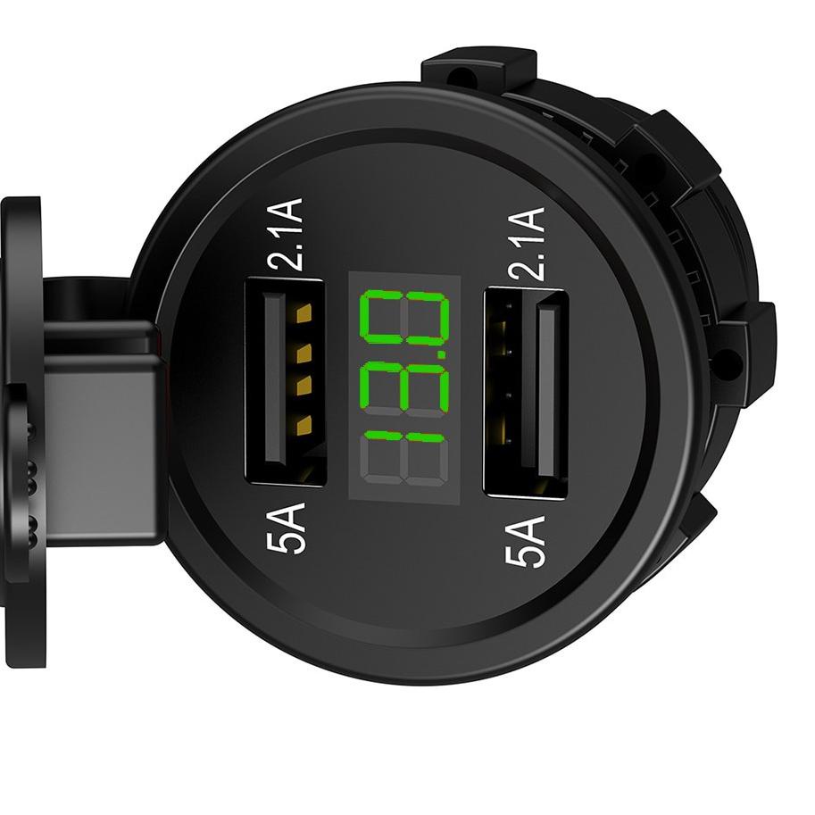 Super Delivery USB Charger 2 Port 4.2A Dengan Voltmeter Untuk Motor dan Mobil