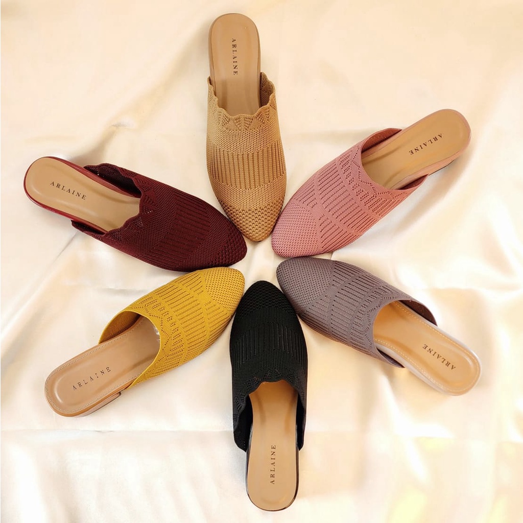 Sandal Selop Wanita Pesta Flat Teplek Mewah Branded  Sendal Slop Perem Arlaine - N Sepatu Heels Wa