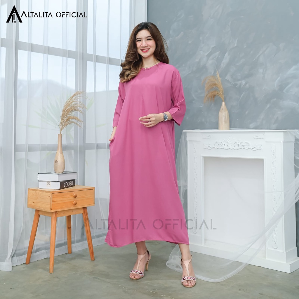 Altalita - Daster Polos Lengan Tangan 3/4 Panjang Semata Kaki Longdress Busui Daster Gamis Rayon Polos Jumbo LD 120 Homedress Rayon Polos Lengan Panjang Bahan Adem Halus Tebal Premium