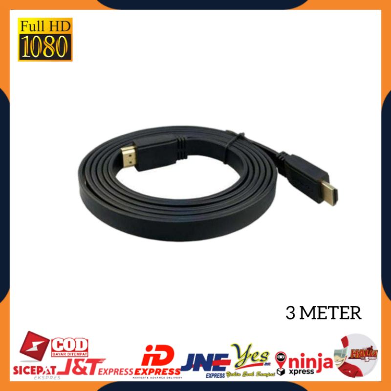 [COD] KABEL FLAT HDMI 3 METER V1.4 DARI LAPTOP PS3 KE TV / LAPTOP KE PROJECTOR 3M / KABEL SET TOP BOX KE TV LED