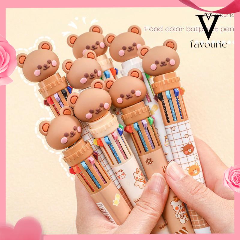 COD1pc Pulpen Mekanik 10 Warna Warni Rectractable Pen Color Motif Kartun Lucu Bear Grid Kotak Aesthetic Bolpoin Alat Tulis Sekolah-FA