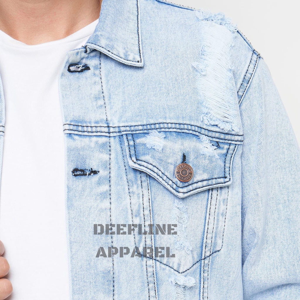 DEEFLINE - Jaket Jeans - Jaket Denim Pria - Jaket Ripped - Ice Blue