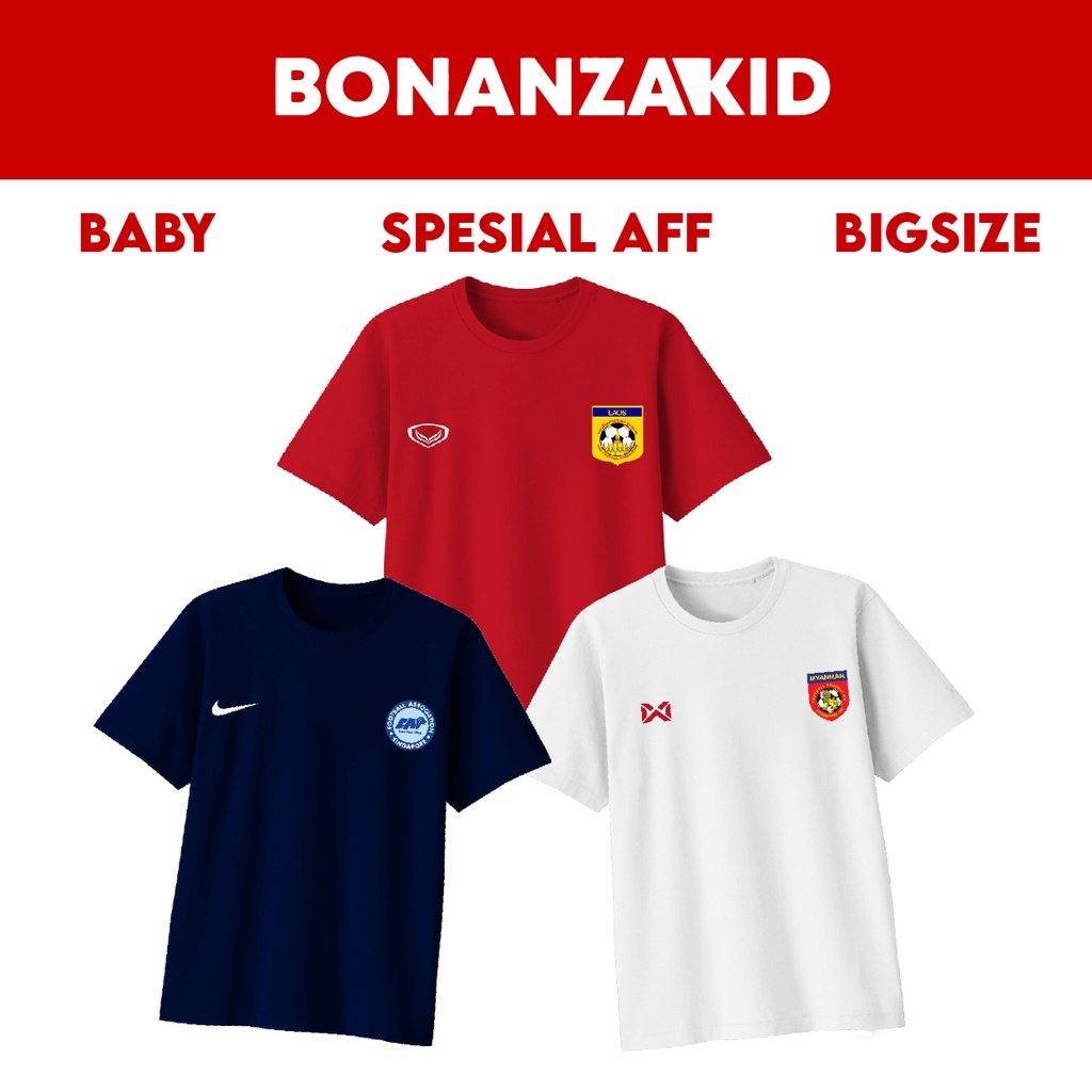 Baju Kaos Bola Piala AFF Spesial LAOS SINGAPURA Ready Bayi sampai Bigsize Bahan Katun Combed 30s