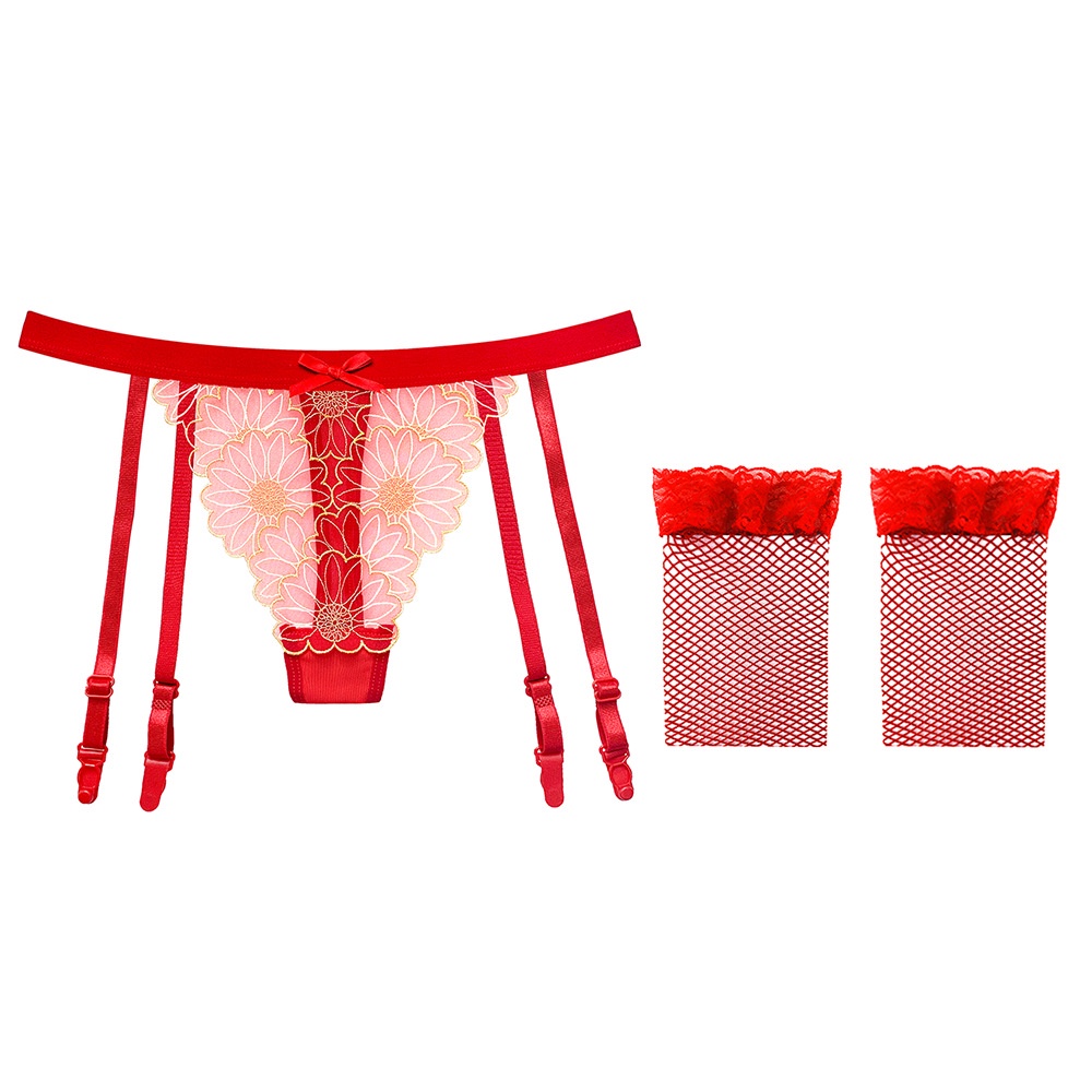 Lingerie Sexy Set Garter Belt Bordir Bungga G String Renda Lingerie Wanita T09