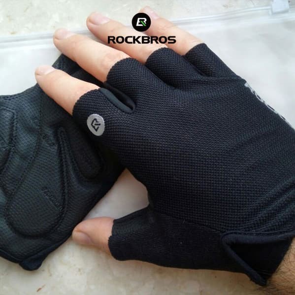 SARUNG TANGAN SEPEDA ROCKBROS S106 GLOVE HALF FINGER MOTOR - HITAM